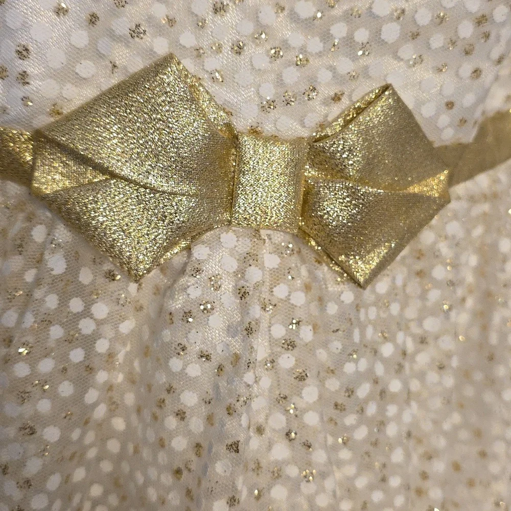 Jona Michelle Girls Cream/Gold Sequin Dress Christmas Ties Button Back Sz 12 EUC - Picture 4 of 11